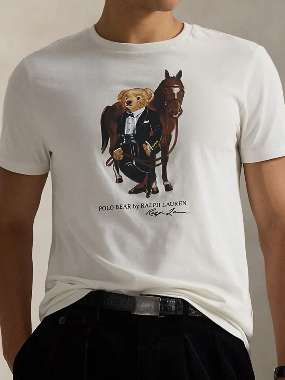 Polo by Ralph Lauren Cream Tee with Brown Bear & Dark Brown Horse Graphic